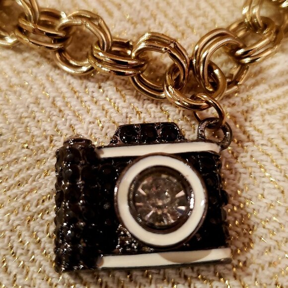 Betsey Johnson Camera Charm Bracelet: Gold-Tone, Birthday Present - Picture 1 of 4